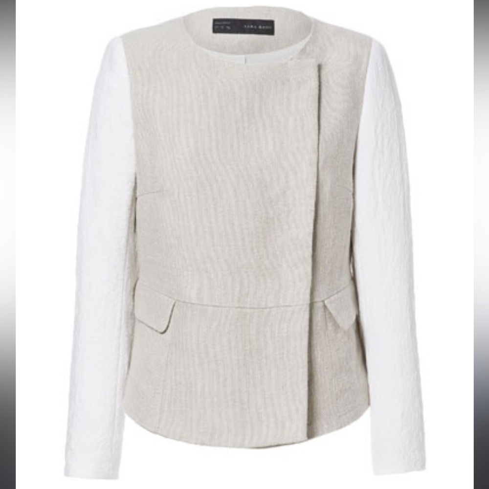Zara Basic Spring Jacket Blazer Linen Blend Lined… - image 3